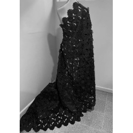 wowfabric4less123 2 Yard BLACK Cutout Embroidery Rhinestones Organza Lace Fabric 50” Width