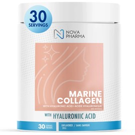 NOVA PHARMA Marine Collagen Powder with Hyaluronic Acid - Hydrolyzed Collagen Peptides Protein Powder Supplement for Anti-Aging, Skin Health, Nail & Hair Growth, 30 Servings (No Flavor)