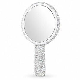 Rhinestone Hand Held Mirror with Handle Round Glitter Lash Mirror