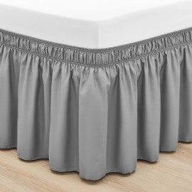 Rimela Gray Queen Bed Skirt 12 Inch Drop,Elastic Bed Skirts Queen Size Dust Ruffle, Light Grey Bedskirt for Adjustable Bed Base Solid Fade Resistant Silky Fabric Machine Washable Easy to Install