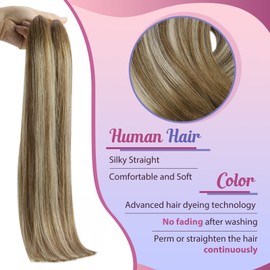 Sunny I Tip Hair Extensions Human Hair Balayage Brown I Tips Natural Hair Extensions Balayage Medium Brown Ombre Platinum Blonde I Tip Real Hair Extensions for Women Keep Texture 50G 16Inch