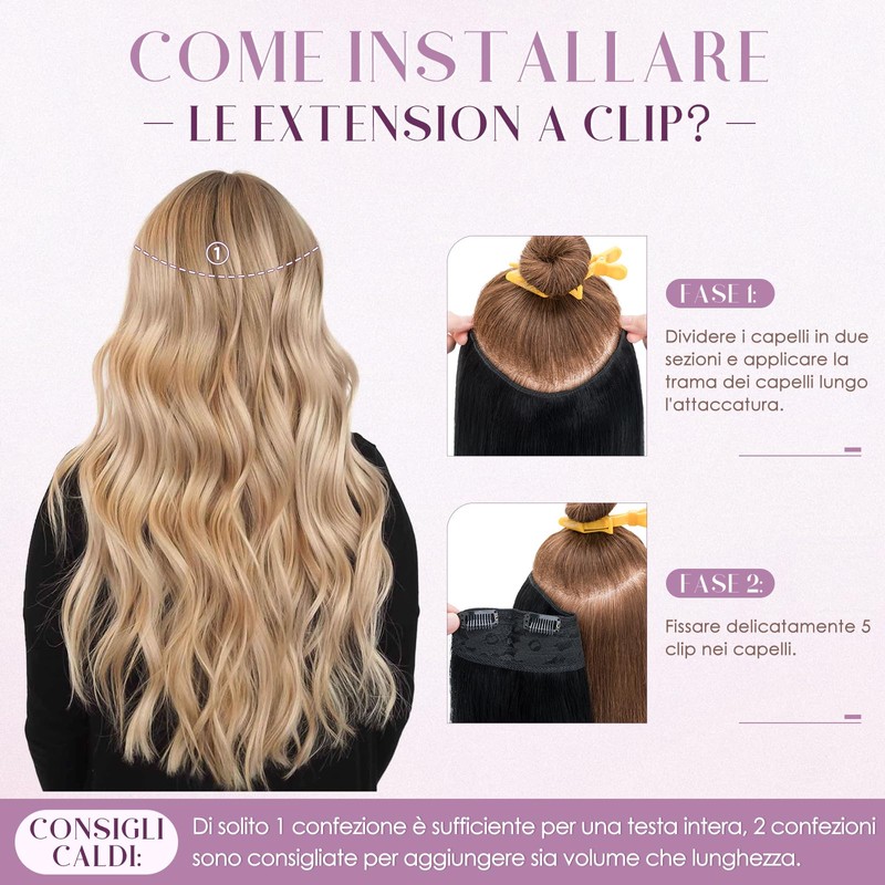 Clip Extensions In 100% Remy Human Hair for Women Jet