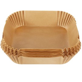 AQTECH Air Fryer Parchment Paper Liners, 100-Pack Square Disposable Liners, Greaseproof and Compatible with COSORI, Ninja, and Tower Air Fryers (6.5 Inch 100pcs Brown)