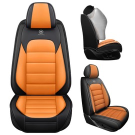 Bitablue Seat Covers for Jeep Wrangler Unlimited 2009-2022 PU Leather Car Seat Cover Compatible Airbag Seat Protector Waterproof Auto Seat Covers(Black&Orange,Front Set)