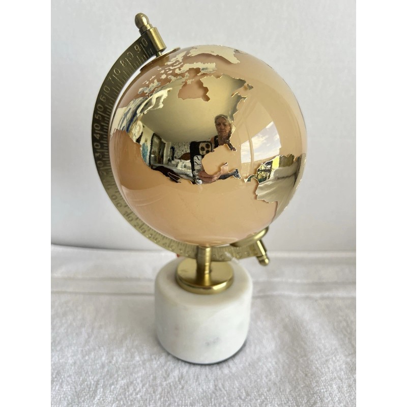Globe NWT Glass Globe On Marble Alabaster Stand Mirrored Gold