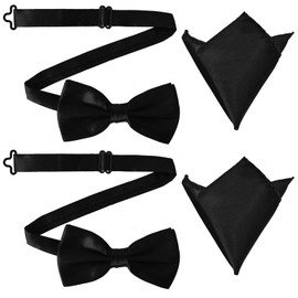 Marjoramy Set of 4 Men's Bow Ties with Pocket Square Set Tied Bow Tie Men's Plain Pre-tied Adjustable Bow Tie Suit Ideal Accessory for Wedding, Party, Formal Occasions, black