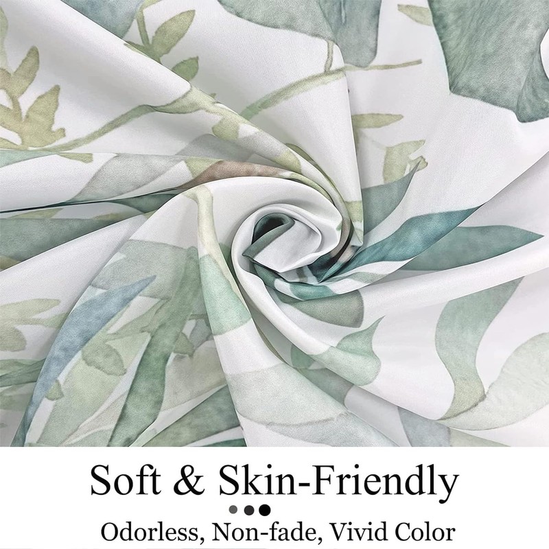 GCIREC Eucalyptus Leaf Shower Curtains, Sage Green Spring Botanical Watercolor
