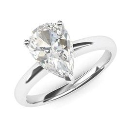 Sterling Silver 8x12mm Simulated Pear-shaped Diamond Engagement Ring Domed Band Promise Bridal Ring (8.5)