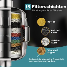 Essible Duschfilter 15-Stufen mit Vitamin C und E - Wasserfilter für Duschkopf Wasserentharter Duschfilter für Kalkhaltiges Wasser Wasserhahnfilter zur Entfernung von Chlor und Fluorid - Edelstahl