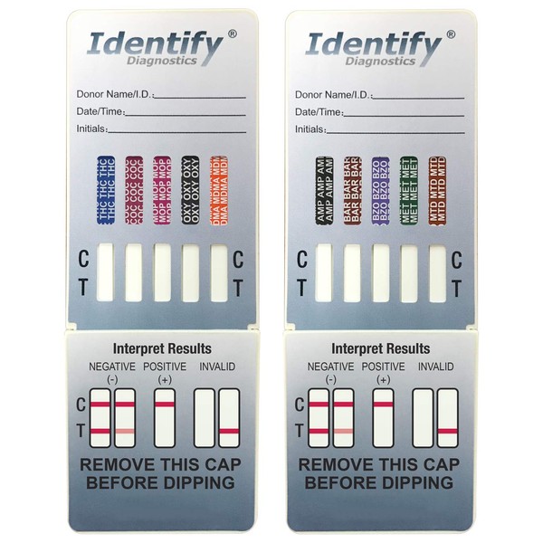 5 Pack Identify Diagnostics 10 Panel Drug Test Dip - Testing Instantly for 10 Different Drugs THC, COC, MOP, OXY, MDMA, AMP, BAR, BZO, MET, MTD ID-CP10-DIP (5)