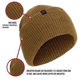 Rothco Wool Watch Cap – 100% Wool Beanie Hat for Winter Activities and Outdoor Adventures - Coyote Brown