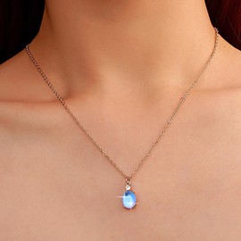 Xmsrn Vintage Moonstone Pendant Necklace Cz Tiger Eye Stone Choker Neckalce Crystal Oval Choker Neckalce Oval Gem Chain Necklace for Women