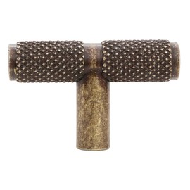 Decoranddecor Aurelia - Round Knurled Cupboard Handles | T-Bar Cabinet Handles | Kitchen Cupboard Pulls | Furniture Knobs - Antique Brass - 50mm Single Hole Knob