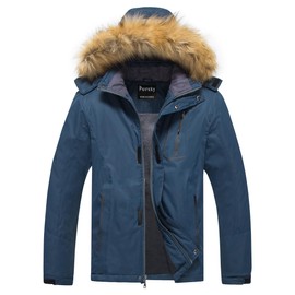 Pursky Winter Coats for Men Multi-Pockets Snowmobile Snow Jackets Navy Blue XL
