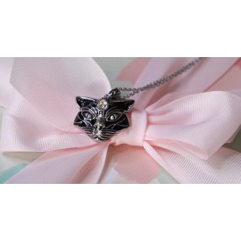 Controse Black cat necklace cat's head black epoxy stainless steel pendant by Controse