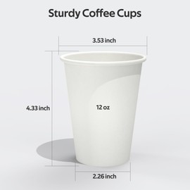 Dealusy Dealusy 200 Count 12 oz Coffee Cups, Leak-Free Food Safe Paper Cups 12 oz, Disposable Coffee Cups, Hot Paper Coffee Cups 12oz, White Paper Cups for Cold and Hot Drinks