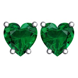 Solid Sterling Silver 5mm Heart Shaped Natural 0.9 CT Green Emerald Stud Earrings, High Polished Green Emerald Earrings with Push Backs