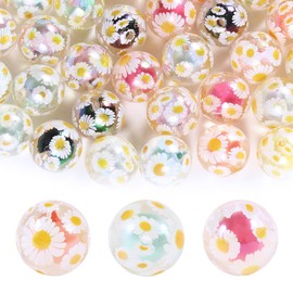 15Pcs Acrylic Beads Round 16mm UV Bead in Bead with Daisy Print Fit for DIY Jewelry Bracelet Necklace Keychain Beadable Pens Mobile Phone Chain Making Cute (Daisy-Mixed Color)