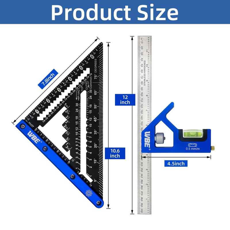 7inch Rafter Square and 12inch Combination Square Set -CNC-Machined Aluminum