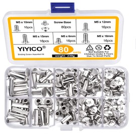 Book Screws Chicago Screws Screw Rivets for Leather 80 Sets Binding Screws M5 x 6/10/12/15/18 mm for Leather Album Book DIY Handbags (80 Sets)