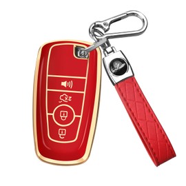 QBUC for Ford Key Fob Cover, Soft TPU Full Protection Key Fob Case Compatible with Ford F-150 2018-2024 Fusion Mustang Expedition Escape Edge Explorer Bronco Ranger Accessories (4 Buttons, Red)