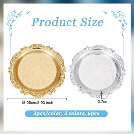 OLYCRAFT 6Pcs Iron Plate Candle Holder 6 Inch Diameter Silver and Gold Round Candle Tray Decorative Candle Holder Plates Candle Plate Holder for Coffee Table Countertop Home Decorations