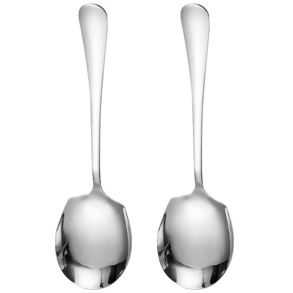 2Pcs Serving Spoons Large, Stainless Steel Buffet Serving Spoon Long Handle Soup Spoons Cooking Spoon Kitchen Tool for Serving Cooking Restaurant Banquet Dinners Gatherings Parties Picnics(Silver)