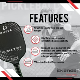 Engage Pickleball Omega Evolution Max Pickleball Paddle - Pickleball Paddles with Polymer Core - USAPA Approved Pickleball Paddles Pickleball Rackets for Adults - (Black and Grey)