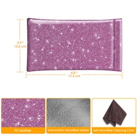 FINTIE Eyeglasses Pouch with Cleaning Cloth, Portable Squeeze Top Vegan Leather Soft Glasses Case Anti-Scratch Sunglasses Bag, Glittering Purple