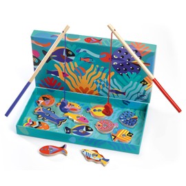 DJECO Fishing Graphic Magnetic Fishing Game - Catch Colorful Sea Creatures - Fun & Engaging for Family & Friends, Perfect for Gift - Wooden Toy for Children 2+ Years Girls & Boys