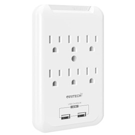 OviiTech Multi-Function Wall Mount Adapter, Surge Protector Charging Station, Dual 3.1AMP USB Charging Ports,6 AC Socket Outlet Plugs,White