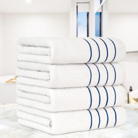 Dorlion Towels, 4 Piece Striped Bath Towel Set, 100% Turkish Cotton Plush, High Absorbent, Super Soft, Quick Dry Turkish Bath Towel Set for Bathroom, Oxford Blue
