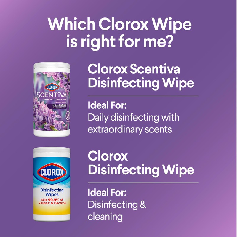 Clorox Scentiva Disinfecting Wipes, Lavender and Jasmine, 75 Count (Package