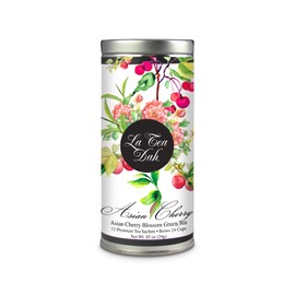 Cherry Blossom Green Tea by La Tea Dah, Lightly Caffeinated Sencha Green Tea Bags Flavored with Natural Cherry and Rose Petals, Fancy Cherry Tea Packaged for Gifting (12 Sachets)