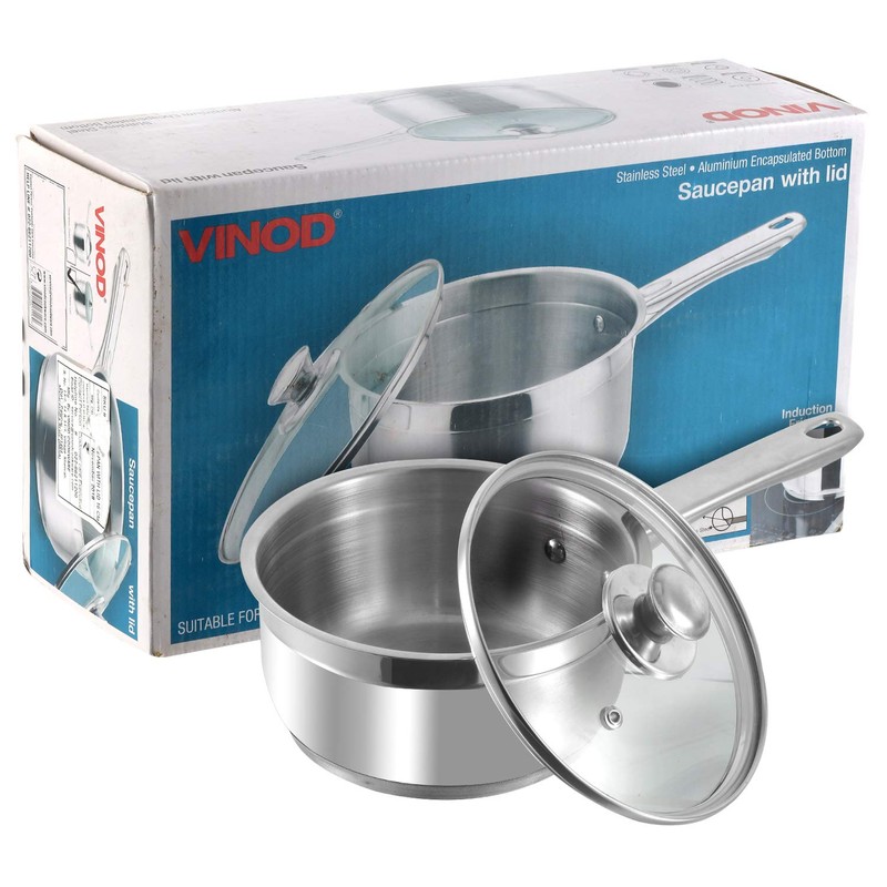 Vinod Two Tone Stainless Steel Saucepan with Glass Lid -