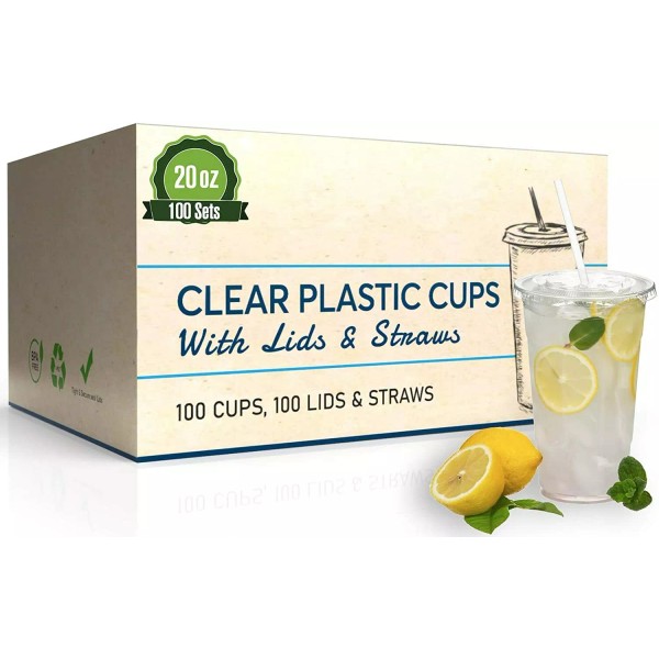  [100 Sets - 20 oz.] Disposable Clear Plastic Cups