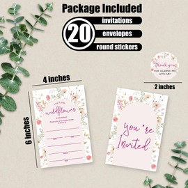 Baby Shower Invitations - Our Little Wildflower Is Almost Here, 20 Fill In Watercolor Floral Invites With Envelopes And Stickers For Girl Boy, Gender Reveal Games, Party Favors And Supplies - A07