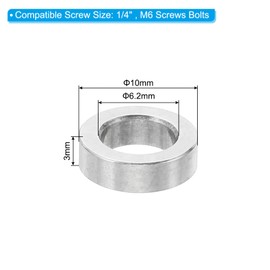 PATIKIL M6 Stainless Steel Spacers, 10 Pcs Metal Spacer Stainless Steel 6.2mm ID x 10mm OD x 3mm L Spacer Screw Standoff Round for 1/4" or M6 Screw Bolts