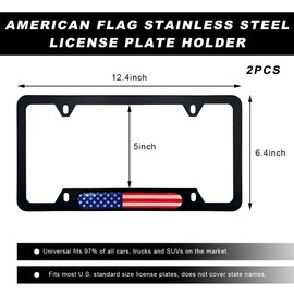 BWBWND 2 PCS Car License Plate Frame, American Flag Patriotic Car Tag Plate Holder with Screws Set, Aluminum Alloy Rustproof USA Flag License Plates Cover for Most Vehicles (Black+Colorful)