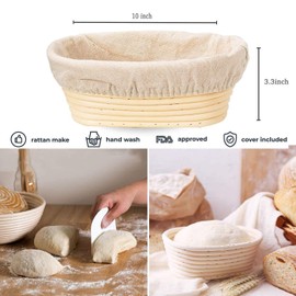 Bread Proofing Basket 2 Pack 10 Inch Oval Rattan Pastry Dough Sourdough Proofing Blooming Proving Basket Food Storage Basket Baking Tools