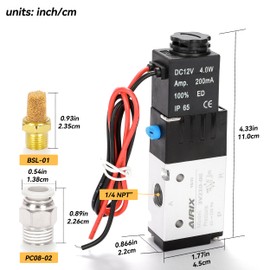 AIRIX 3V210-08 Pneumatic Solenoid Valve DC12V, 2 Position 3 Way, 1/4" NPT, Pilot-Operated Single Coil, Fast Response Electric Air Valve Out Of Line & Quick Connect Fittings
