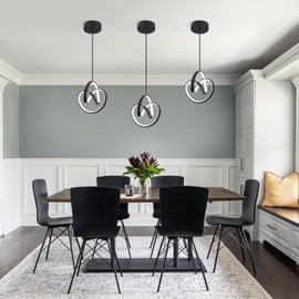 Sovinzert Modern LED Pendant Light Fixtures 6000K Pendant Lights Kitchen Island Lighting Adjustable Height Black Hanging Lamp for Dining Room Bedroom Living Room (1 Pack)