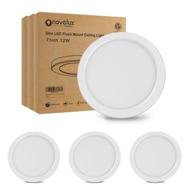NOVELUX 7in Flush Mount Ceiling Light Fixture Dimmable, Ultra-Thin Round Led Ceiling Light Fixtures Indoor & Outdoor Damp-Rated for Kitchen, Bathroom, Hallway, Bedroom, Toilet, Basement White 3 Pack