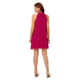 Adrianna Papell Women's Mockneck Chiffon Jersey Dress, Magenta