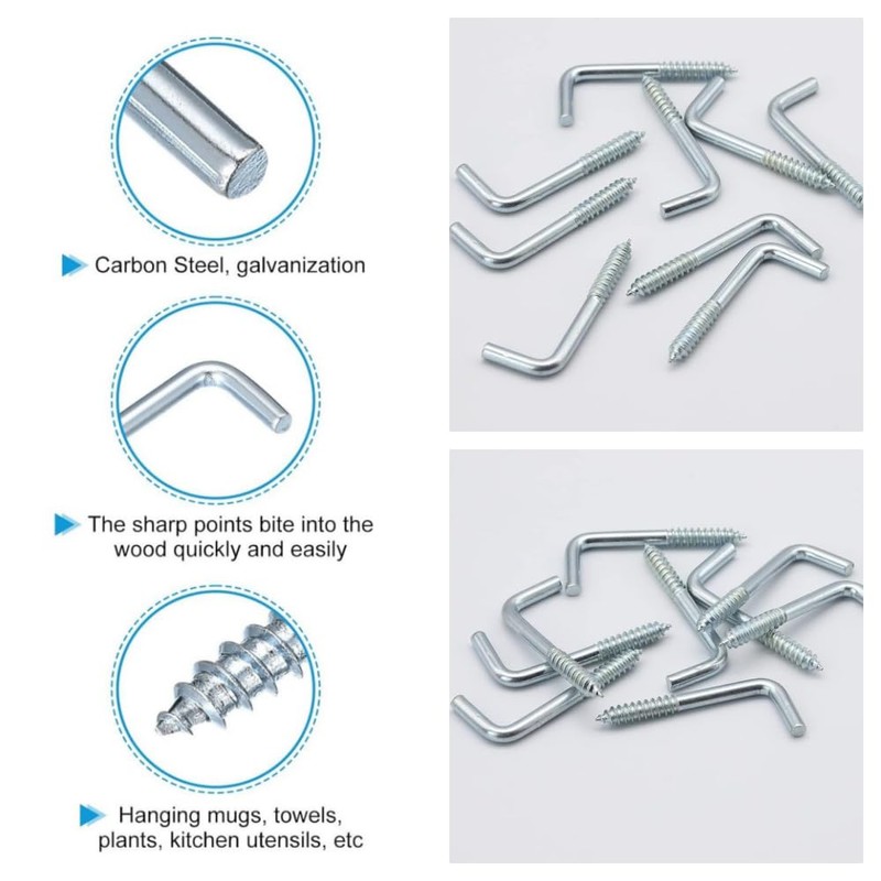 EOBNIKTWS 50 Pcs Right Angle Hooks Zinc Plated L Hook