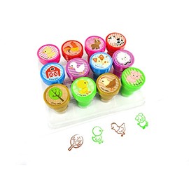 TINYMILLS 12 Pcs Farm Animals Stamp Kit for Kids - Farm Animals Barnyard Self Inking Stamps Gift Party Favors