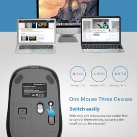 JOYACCESS - mouse Bluetooth inalámbrico J 2.4G con modo dual (Bluetooth 5.0/3.0+USB), ratones de computadora para computadora portátil, MacBook, Windows, MacOS, Android, gris hierro