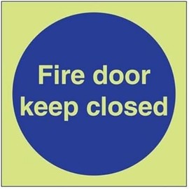V Safety Glow In The Dark Fire Door Keep Closed Sign - 150mm x 150mm - Rigid Plastic