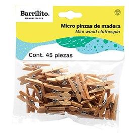 BARRILITO Micro Pinzas de Madera en Color Natural, Bolsa con 45 Piezas. W060