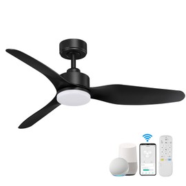 Hoenofly 48” Smart Ceiling Fans with LED Lights Remote,Quiet DC Motor,Dimmable,Outdoor Indoor Modern Ceiling Fan Controlled by WIFI Alexa App,3 Black Blades for Bedroom Living Room Patio Porch